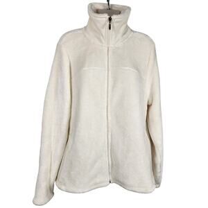 Exertek Women's Fleece Jacket Size XL Full Zip Pockets Mock Neck Cozy Ivory Soft